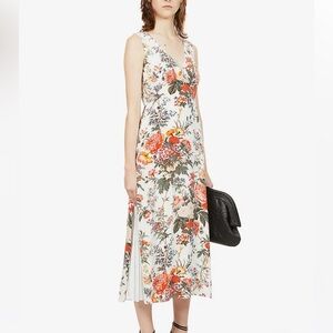ERDEM Lottie Floral Print Silk-Blend Pleated Midi Dress Size 4